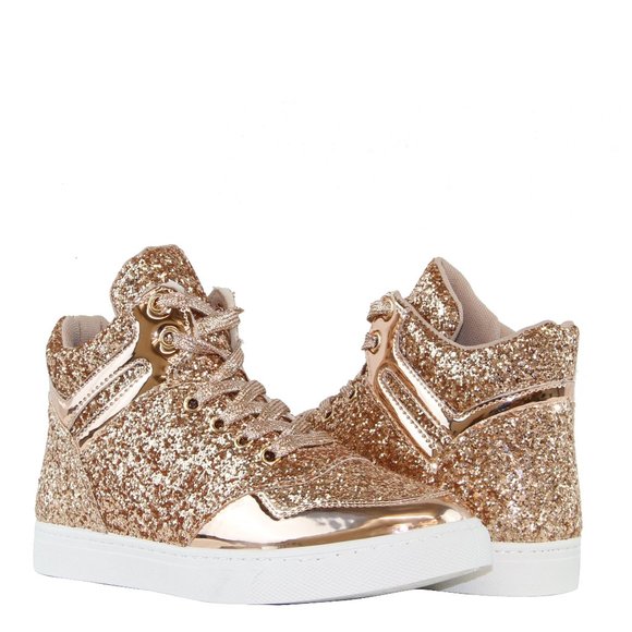 Forever Link Shoes Women Glitter High Top Sneakers Lace Up
